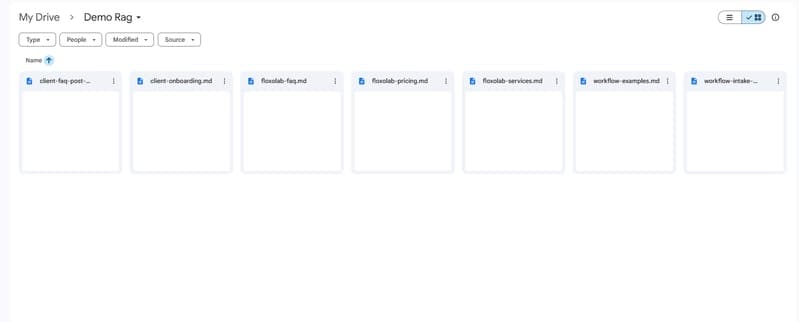 Google Drive demo folder containing selected Markdown knowledge files