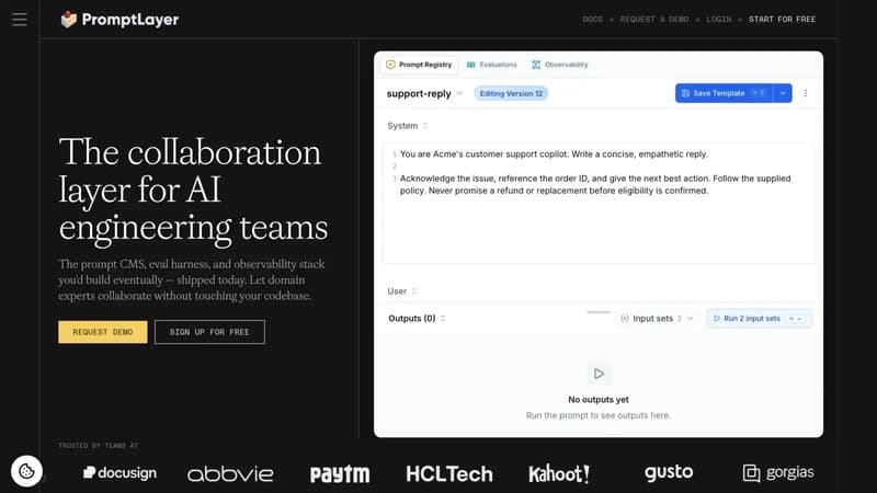 PromptLayer prompt registry UI