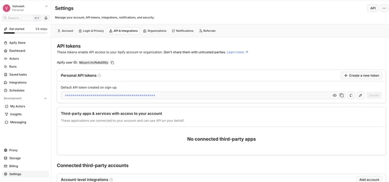 How to create apify API token