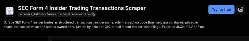 The SEC Form 4 Insider Trading Transactions Scraper on the Apify Store