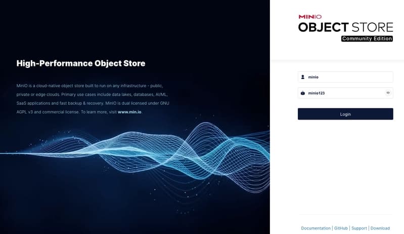 Minio login page