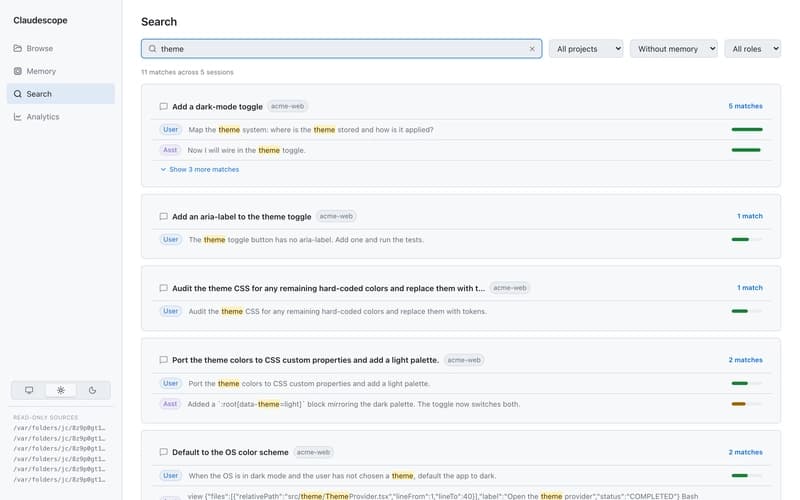 Claudescope Search View