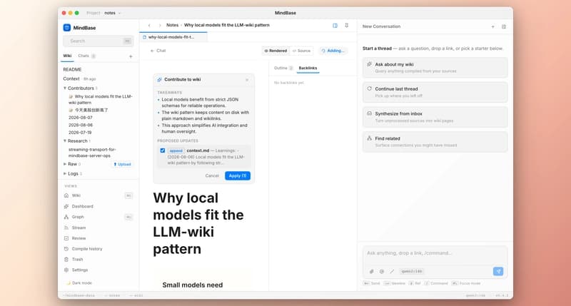 The approval step — takeaways and a checkbox plan, generated by qwen3:14b locally