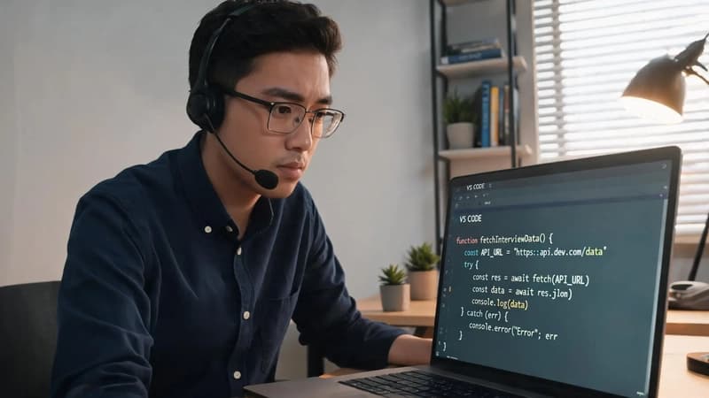 Developer reviewing code during an AI interview