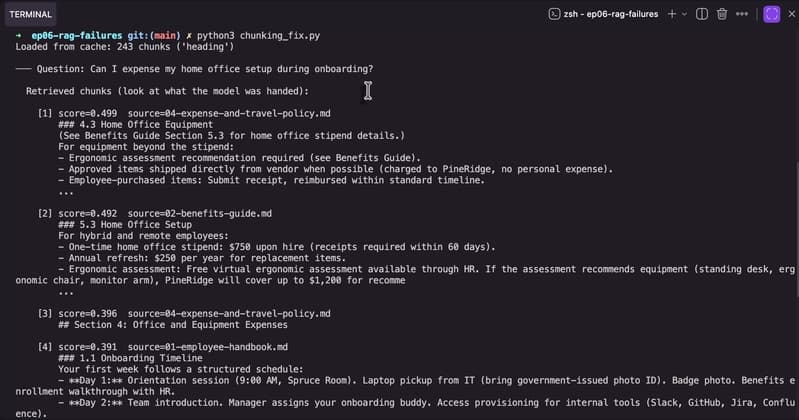 The heading-based chunk now holds the whole section, dollar amounts included