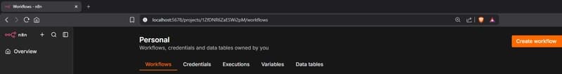 screenshot: n8n running locally