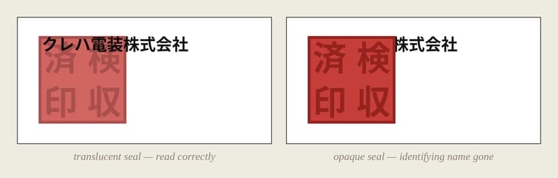 The same name under a translucent seal and an opaque one