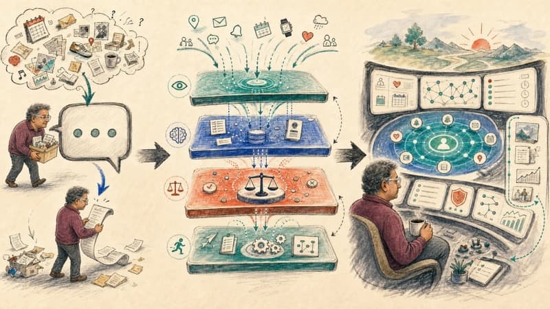 The same builder moving from manual chat orchestration to a layered personal operating system