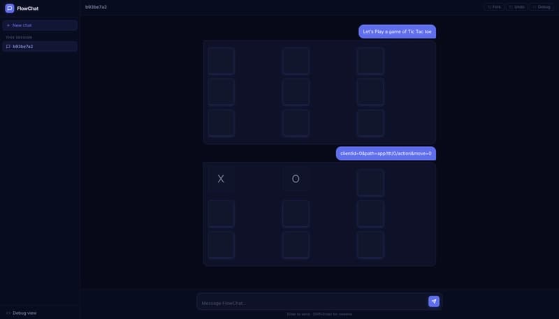 Screenshot of Tic Tac Toe game running live inside a chat bubble