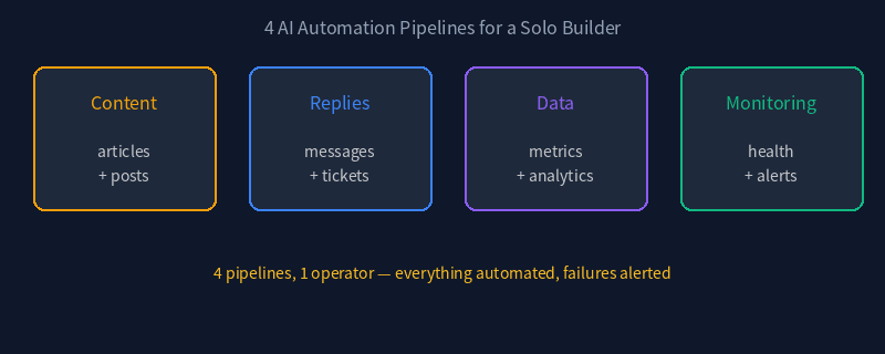 4 AI automation pipelines: Content, Replies, Data, Monitoring