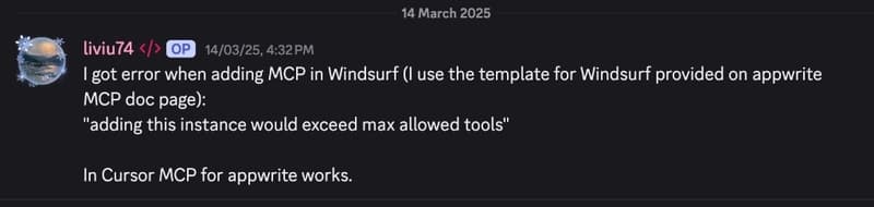 Discord report from liviu74: Windsurf error