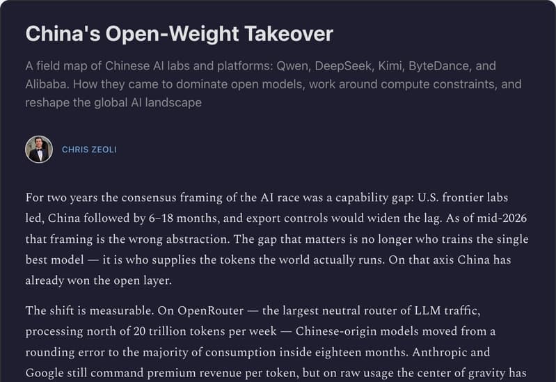 Data Gravity Substack analysis of China's Open-Weight Takeover — deep-dive on market share shift