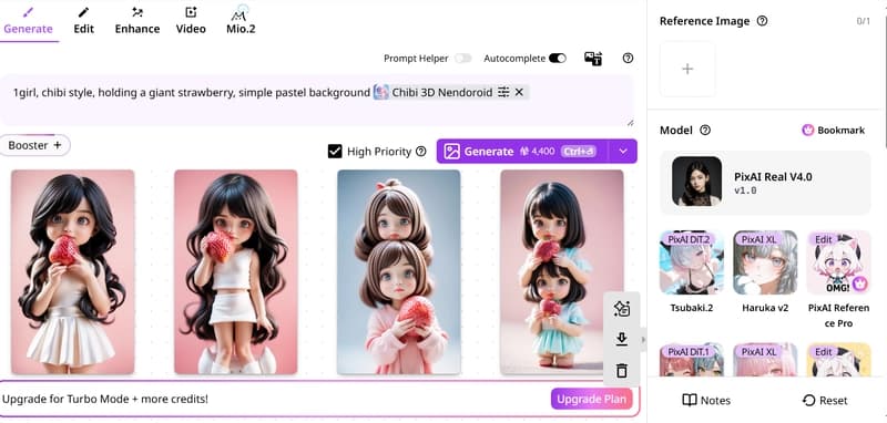 Chibi 3D Nendoroid LoRA on PixAI Real V4.0 producing uncanny semi-realistic doll renders
