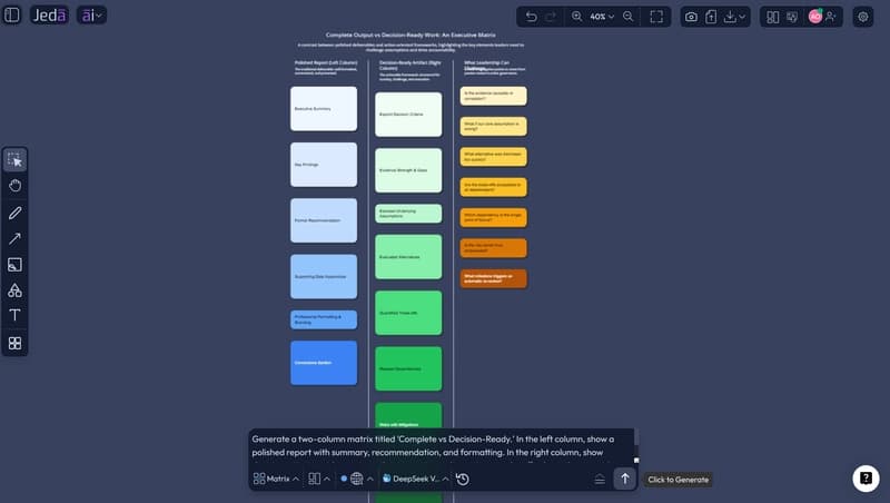 Decision-ready work matrix exposing gaps in a completed report