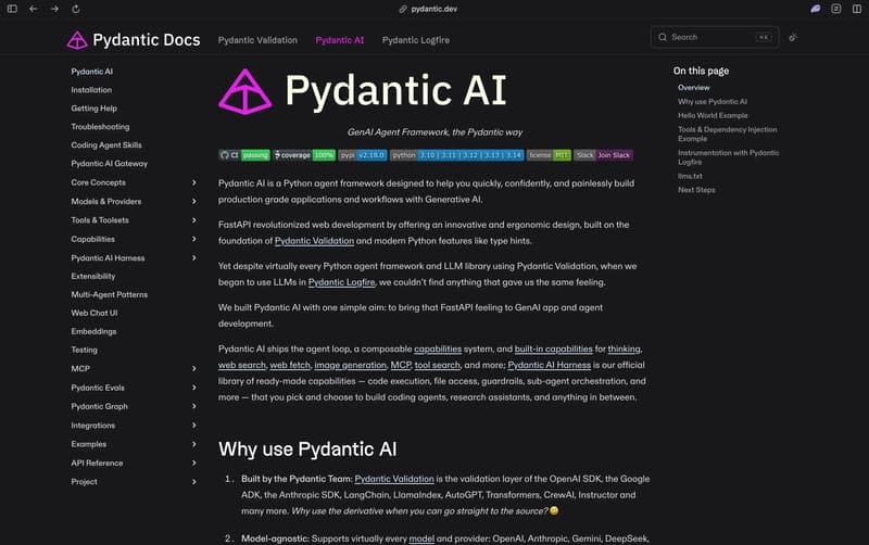 Pydantic AI type-safe Python agent framework