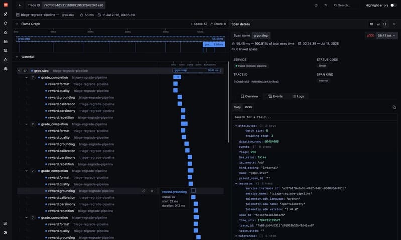 SCREENSHOT: span tree + attributes