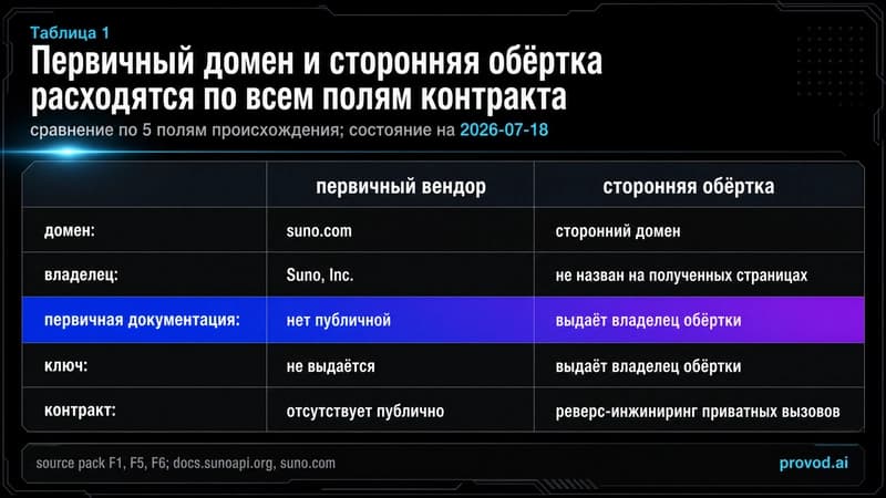 Сравнительная таблица полей происхождения между первичным вендором и сторонней обёрткой