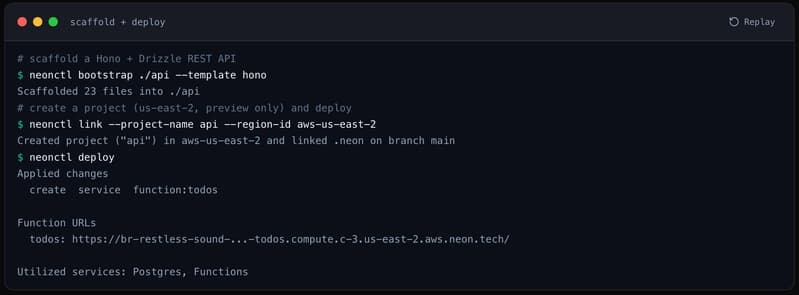 Neon scaffold + deploy