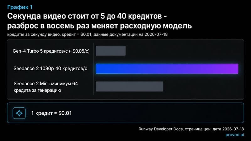 Горизонтальная диаграмма стоимости секунды видео в кредитах