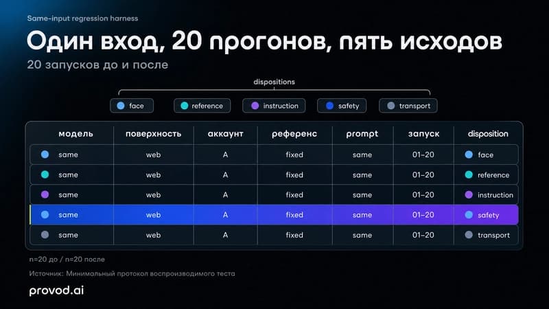 Матрица same-input теста: условия запуска и пять типов исходов