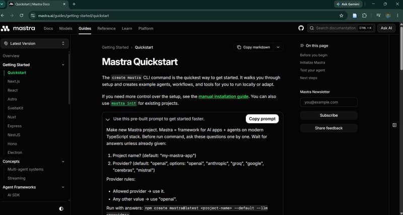Mastra CLI setup running in terminal