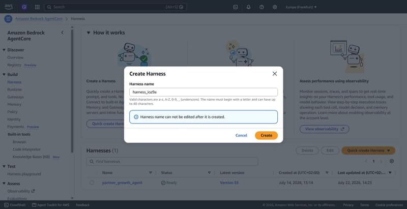 AgentCore Harness Creation