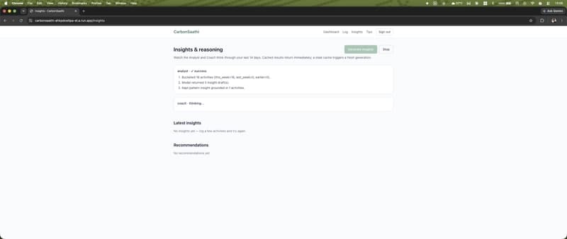 Insights view streaming Analyst and Coach reasoning steps mid-generation