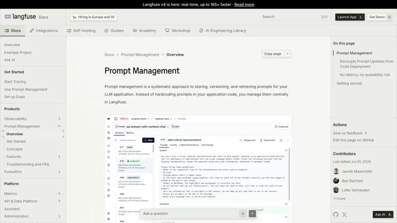 Langfuse prompt version history with labels