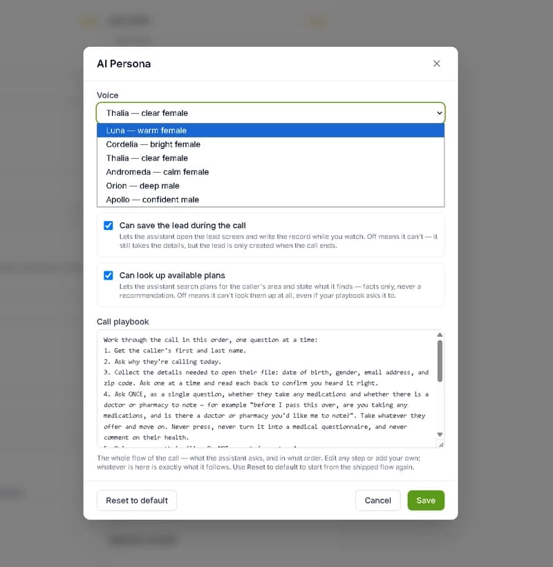 Option To Add persona description in the screen to control AI Persona
