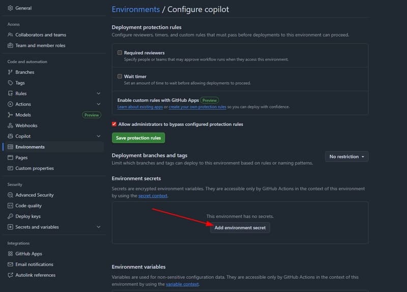 Adding the environment secret