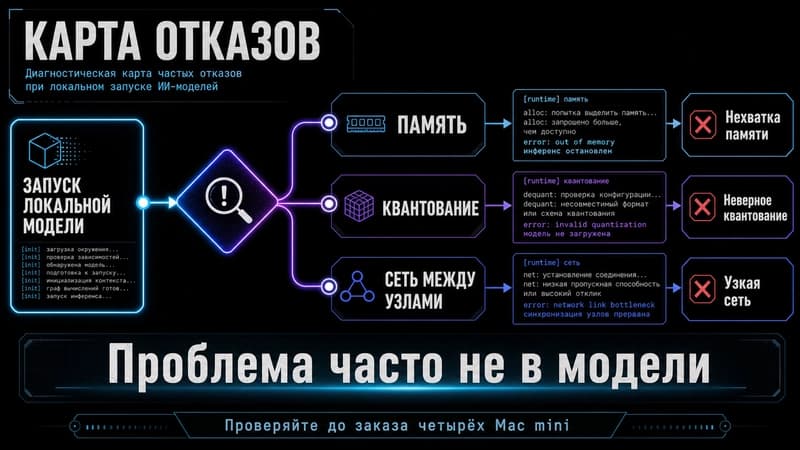 Карта частых ошибок локального инференса и точек, где они возникают