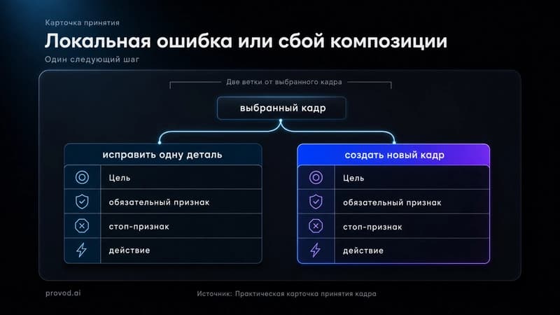 Карточка выбора между локальной правкой и новой генерацией