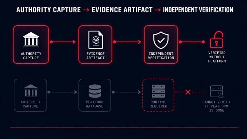 evidence verification — authority capture and independent verification versus a runtime-dependent evidence claim