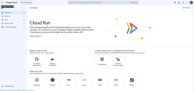 Cloud Run Overview Interface on Google Cloud Console