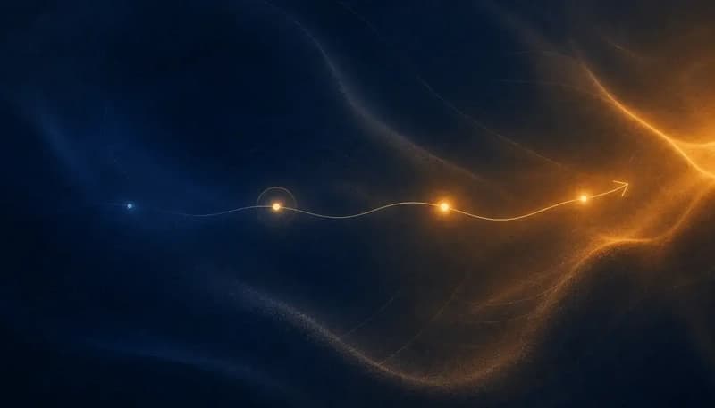 Four connected points move from observation toward a next action