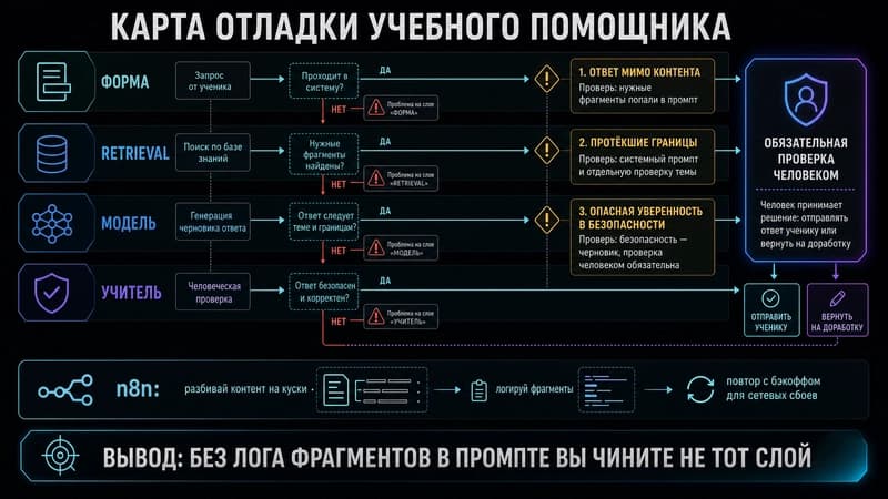 Карта отладки: где теряется ответ между формой, retrieval, моделью и учителем