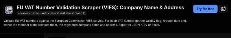 The EU VAT VIES Validation Scraper on the Apify Store
