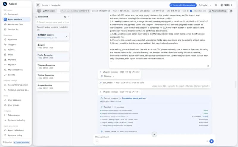 A new persistent repair plan in xAgent, with separate CSV and Markdown inspection and validation steps