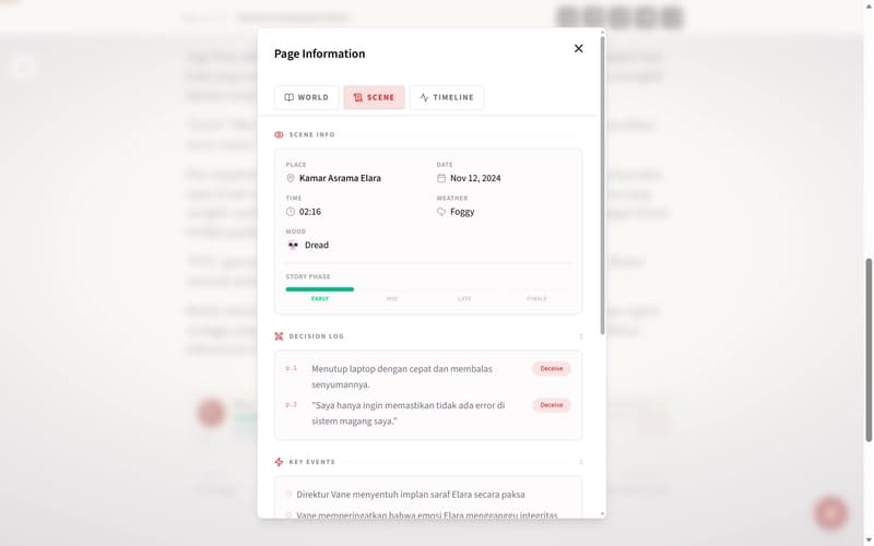 Scene information of current story page