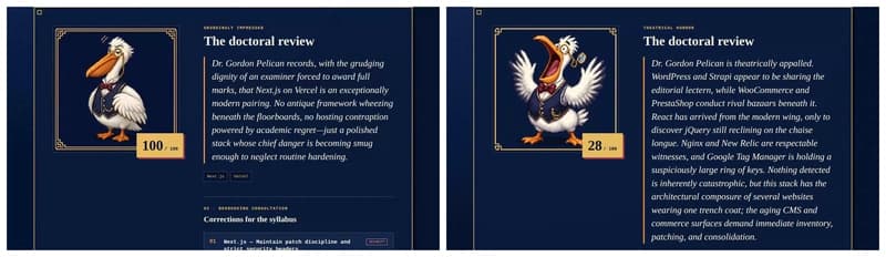 Result comparison card examples