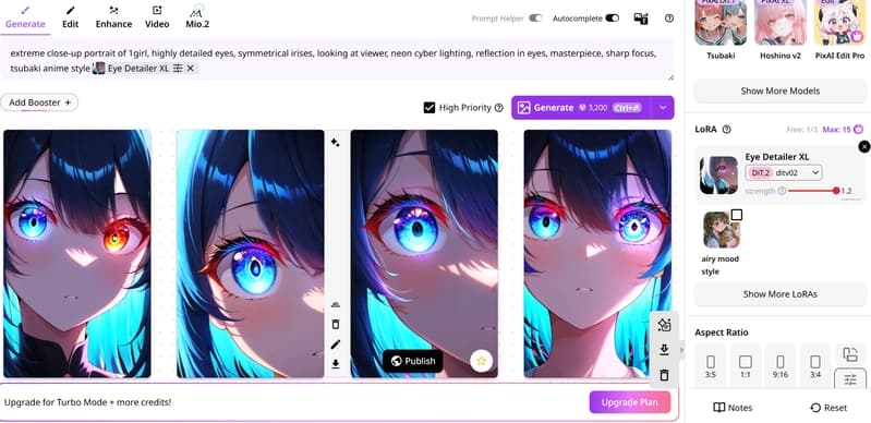 Eye Detailer XL LoRA at 1.2 weight overpowering the image with harsh over-stylized eyes