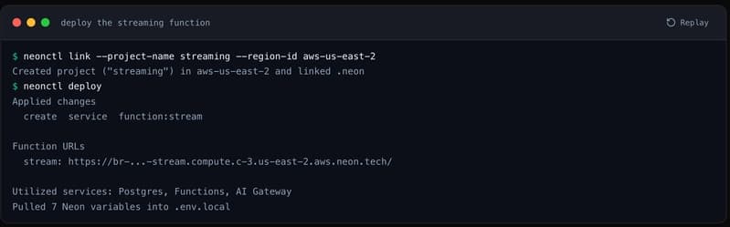 deploy the streaming function