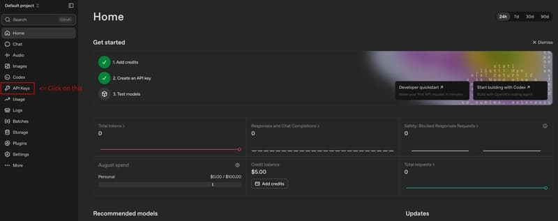 Create new API key in Open AI