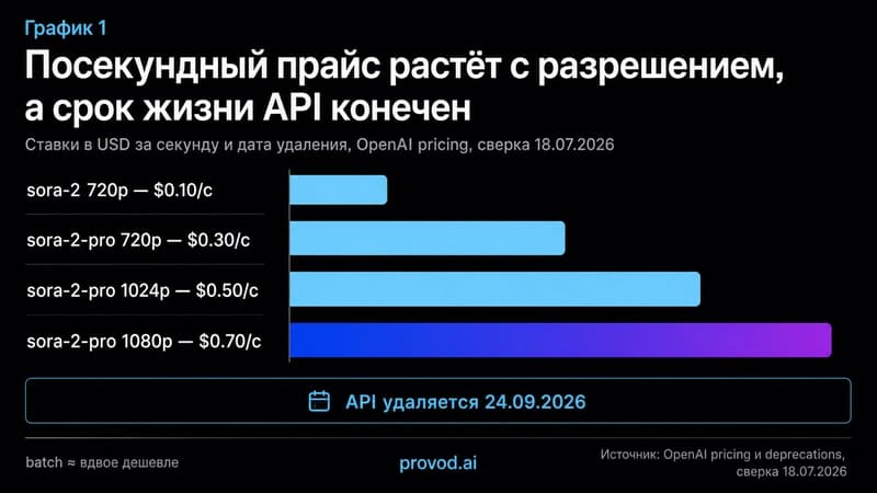 Горизонтальные бары посекундных ставок Sora от $0.10 до $0.70 и плашка удаления API 24.09.2026.