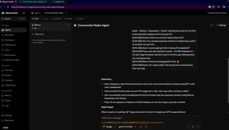 Sample community chat test input