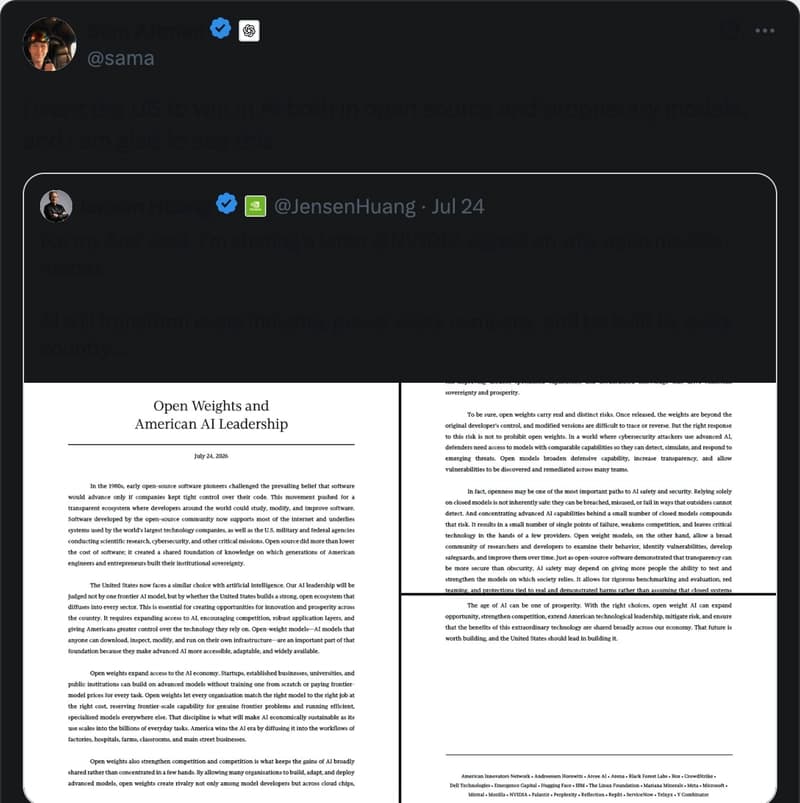 Sam Altman endorsing the open-weight letter