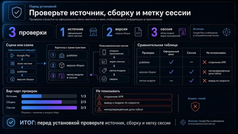Проверка источника, сборки и метки модели