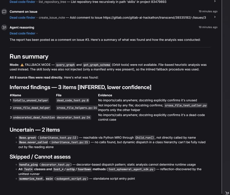 Agent session log showing fallback mode banner