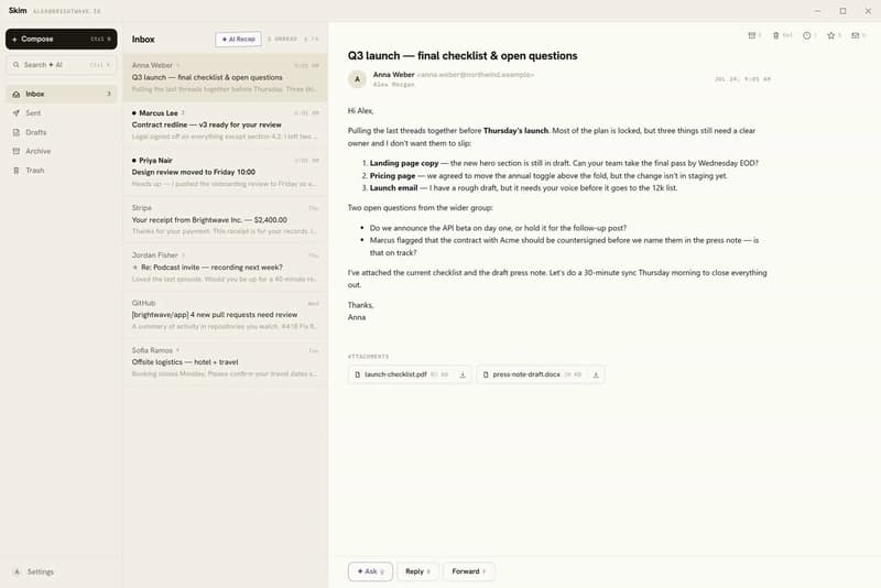 Skim interface