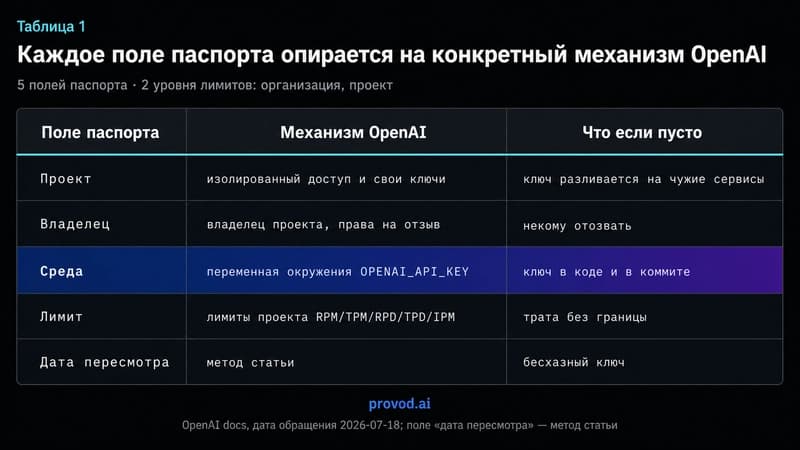 Таблица соответствия полей паспорта механизмам OpenAI